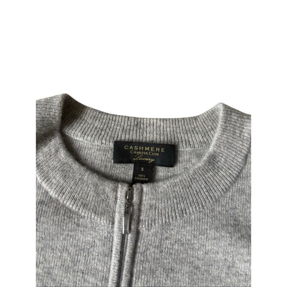 Charter Club Cashmere Full Zip Cardigan size S Zip Up Puff Sleeve Gray - Picture 4 of 10